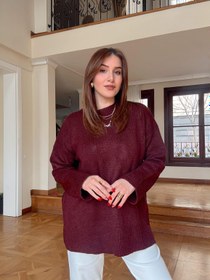 Resim Yumoş sıfır yaka salaş kazak-BORDO - STD 