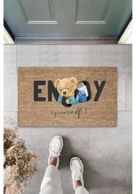 Resim Bej Kapı Önü Paspası Enjoy Yourself Ayıcık Desen K-3337 
