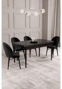 Resim Calvin Siyah Mermer Desen 80x132 Mdf Açılabilir Mutfak Masası Takımı 4 Adet Sandalye Siyah 