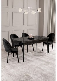 Resim Calvin Siyah Mermer Desen 80x132 Mdf Açılabilir Mutfak Masası Takımı 4 Adet Sandalye Siyah 