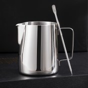 Resim 2 adet, Kalınlaştırılmış 304 Paslanmaz Çelik Kahve Latte Sanat Bardağı, Kahve Latte Sanat İğnesi, Süt Bardağı, Elde Dökülen Kahve Potu, Gümüş, 350ml veya 600ml, Kafe kahve shopları, mutfaklar için 