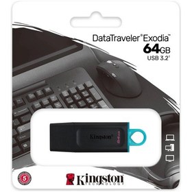 Resim Kıngston Dtx/64gb Usb 3.2 Data Traveler Exodia Gen 1 Flash Disk Siyah - Turkuaz 