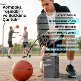 Resim Robeve Auhma 4-In-1 Şarjlı Akü Takviye Cihazı – 12000 Mah Güç Kapasitesi, 1200A Anlık Akım, Dijital Lastik Pompası, Powerbank ve LED Işıklı Çok Fonksiyonlu Acil Durum Oto Yardım Cihazı Saklama Çantalı 