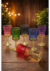 Resim Heren 6'lı Çift Renk Kristal Ayaklı Kahve Yanı Su Ve Meşrubat Bardağı 140ml Çok Renkli 