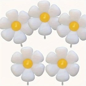 Resim 5 Adet Papatya Folyo Balonlar - Beyaz & Sarı Papatya Şeklinde Doğum Günleri, Yıldönümleri, Mezuniyetler, Anneler Günü, Düğünler & Daha Fazlası İçin Dekorasyonlar - İç/Dış Mekan Parti & Oda Dekoru, Parti Süslemeleri | Çiçekli Balonlar | Dayanıklı Parti Balonları 
