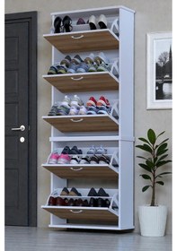 Resim Eliusta Sho Beş Düşer Kapaklı Ayakkabılık Meşe Renk 72 Cm Asma 72x193x26 Cm Ayakkabılık Meşe 