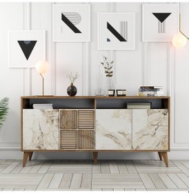 Resim Milan 160cm Konsol - Ceviz / Beyaz Mermer 