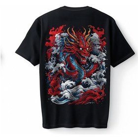 Resim Bumeta Samurai Samuray Dragon Ryuu Oversize Unisex Tişört T-shirt Siyah 