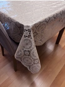 Resim Valerium Elyaflı Pvc Muşamba Desenli Silinebilir Sıvı Geçirmez Masa Örtüsü Bej 