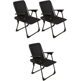 Resim Natura 3 Adet Kamp Sandalyesi Oval Bardaklıklı - Siyah 