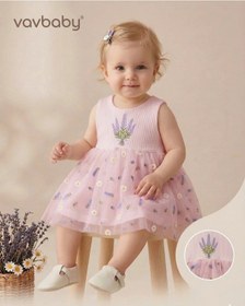 Resim Kız Bebek Lavanta Ve Papatya Nakışlı Tül Detaylı Elbise Pembe Pembe 