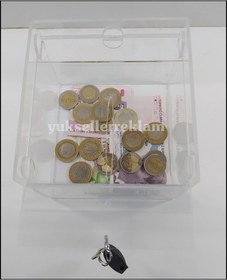 Resim Pleksi Kilitli Şeffaf Bağış Kumbarası -Sadaka Kutusu 