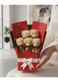 Resim Sevimli Peluş Ayıcık Buketi Özel Tasarım Sevgiliye,arkadaş Hediyelik Kırmızı 