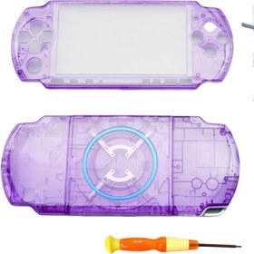 Resim Hzxkqmil Sony PSP 3000 PSP3000 konsol için yedek gövde tam kabuk kiti, ön kılıf arka kapak Faceplate tuşlu vida seti (şeffaf mor) 