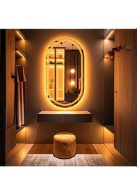 Resim Serava Amber Led'li Lazer Kumlamalı Lavabo & Banyo Aynası Dokunmatik Sensörlü 45 X 80 Cm Turuncu 