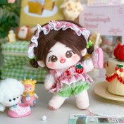Resim 20cm Peluş Oyuncak Kıyafetleri, Sevimli Çilek Üstü + Başlık + Küçük Çapraz Vücut Çantası 5 adet Set, DIY Oyuncak, Doğum Günü Hediyesi, Gençler Hediyesi 