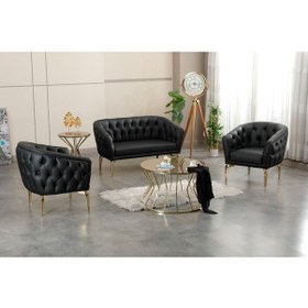 Resim Tekli İmalattan Siyah Kapitoneli Deri Ofis Koltuk Takımı Siyah 