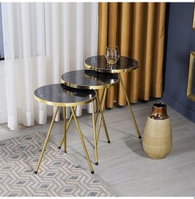 Resim Zigon Sehpa 3'Lü Altın Metal Ayak Bendir Altın 