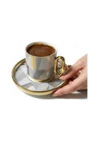 Resim 6 Kişilik Altın Yaldızlı Çizgisel Türk Kahvesi Fincanı - 90 Ml Diğer 