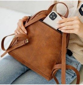 Resim Th Bags Berliner Bags Florence Vintage Deri Kadın Günlük Çantası, Su Geçirmez Küçük Sırt Çantası, Kahverengi 