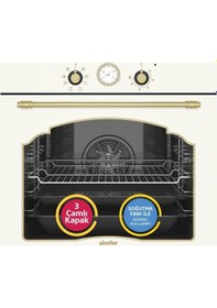 Resim Simfer 8218 9 Fonksiyon Retro Bej Cam Ankastre Fırın Power Turbo 