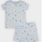 Resim DeFacto Kız Bebek Pijama Takımı Desenli Kısa Kollu Penye Üst Beli Lastikli Şort E9603A525SMBE61 Mavi 