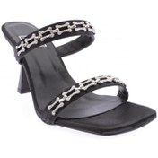 Resim DUYGUSHOESBAG Tashie Topuklu Kadın Saten Terlik Iki Bantlı Küt Burunlu 