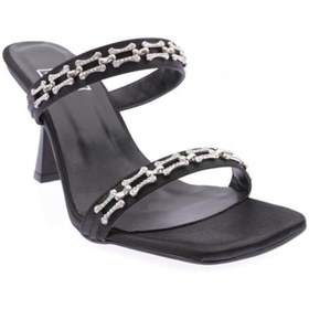 Resim DUYGUSHOESBAG Tashie Topuklu Kadın Saten Terlik Iki Bantlı Küt Burunlu 