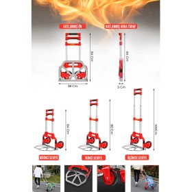 Resim Staxx Power FT80EB 80KG Kapasiteli Teleskopik, Katlanır El Arabası Koli Yük Paket Taşıma El Arabası 80KG 