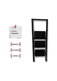 Resim Endokon Katlanır Tutma Kollu Şık Merdiven Siyah 3 Basamaklı - Çelik - Ev - Ofis Merdiveni 