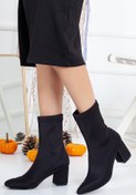 Resim SOFT FASHION Kadın Siyah Dalgıç Malzemeli Streç Bot & Bootie - Topuk 7 Cm 