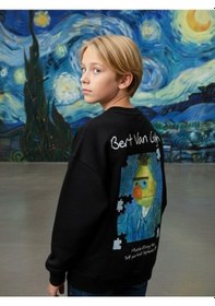 Resim Zekids Erkek Çocuk Van Gogh Baskılı Tasarım Sweatshirt-16624 Siyah 