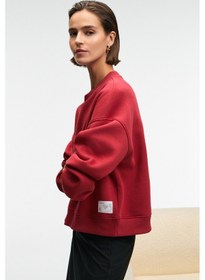 Resim Grimelange Serenya Kadın Pamuklu Etiket Detaylı Bisiklet Yaka Kırmızı Sweatshirt Kırmızı 