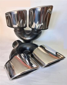 Resim 100 Mm. Paslanmaz Krom Yassı Çiftli Sağ/sol Takım Egzoz Eksoz Ucu 2 Adet Çapraz Eşit 