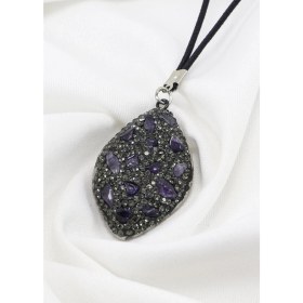 Resim Parlak Siyah Taşlı Mor Doğal Taşlı Araba Dikiz Ayna Süsü, Yeni Araba Hediyesi 