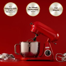Resim Karaca Powercast Chef Döküm Stand Mikser 1800W Mutfak Şefi Kırmızı 