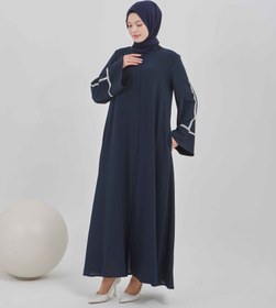 Resim Kolları Taş Şeritli Valon Kollu Ferace Lacivert | 202495 - 52 / Lacivert 