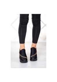 Resim Erkan Saçmacı Maggie Siyah Streç Altın Zincirli Gizli Dolgu Günlük Ayakkabı 