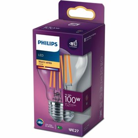 Resim Philips LED Classic Şeffaf Filament Ampul 10.5W 1521 Lum 2700K Sarı Işık A60 E27 (100W) 