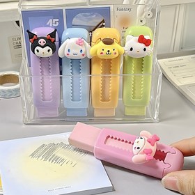 Resim 1 Adet Sanrio Geri Çekilebilir Silgi - Sevimli Kuromi & Cinnamoroll Karikatür Tasarımı, Okul, Ofis, Öğrenciler ve Anime Hayranları için Şeffaf Plastik Tutuculu 5 Renkli Karışık Geri Çekilebilir Kalem Kutusu, Okul Silgileri | Canlı Silgil 