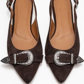 Resim Luvi Shoes Dorothy Kahverengi Süet Hakiki Deri Tokalı Sivri Burunlu Kadın Sandalet Kahverengi 
