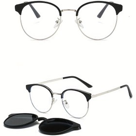 Resim 2-in-1 Manyetik Klipsli Gözlükler TR+ Metal Çerçeve ve TAC Lensler - Retro Yuvarlak Tasarım, Siyah ve Beyaz, Hafif ve Dayanıklı Günlük Klasik Giyim, Ofis Seyahati ve Şık Aksesuar, Çok Yönlü Gözlük, Minimalist Gözlük, Yüksek Kaliteli Lensler 