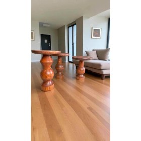 Resim Ahşap Mantar Sehpa 3lü Fındık Renk Doğal Zigon Fiskos Takımı 