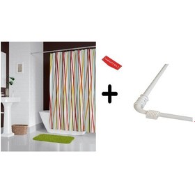 Resim Zethome Banyo Perdesi 6710 1x180x200, Perde Borusu Askı Aparatı Köşe Boru Beyaz Hediyeli, Duş Perdesi Seti Çok Renkli 