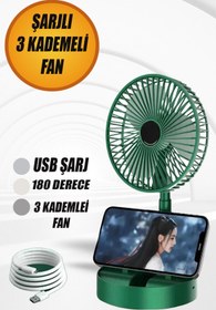 Resim NUBLADO MFT Masaüstü Fan Vantilatör Teleskopik Şarjlı Katlanabilir Taşınabilir 3 Kademe YEŞİL Soğutucu. 