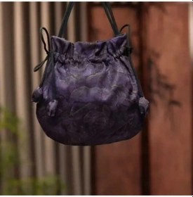 Resim Snapbuy Retro Nakışlı İpek Çanta - Kadın Cüzdan & Takı Depolama Kutusu, Hanfu Aksesuarı Lavanta 