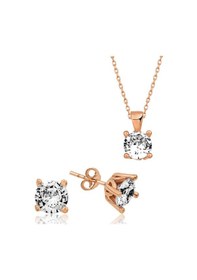 Resim 925 Ayar Gümüş Rose Tek Taş İkili Set Çok REnkli 