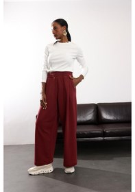 Resim Bordo Yüksek Bel Tok Eşofman 0155 Bordo 