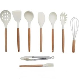 Resim Morponi 9 Parça Bambu Saplı Silikon Kepçe Spatula Mutfak Seti Kremrengi 