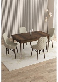 Resim Mazaka Serisi 80x132 Açılabilir Mdf Barok Ahşapdesen Masa Takımı 4 Krem Sandalye Krem 